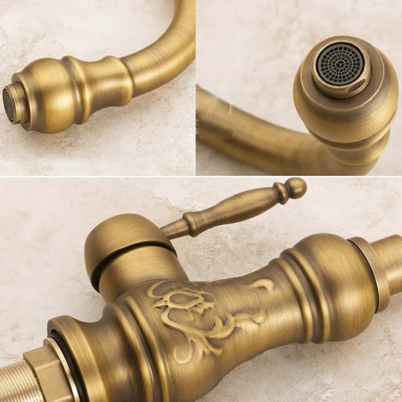 Antique Brass Kitchen Faucet Swivel Spout Vanity Sink Water Mixer Tap