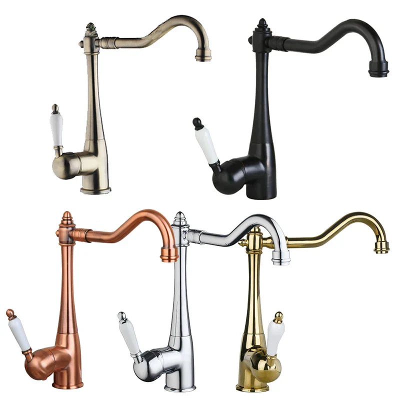 Antique Swivel Brass Finish Sink Tap Kitchen Sink Faucet Mixer Tap