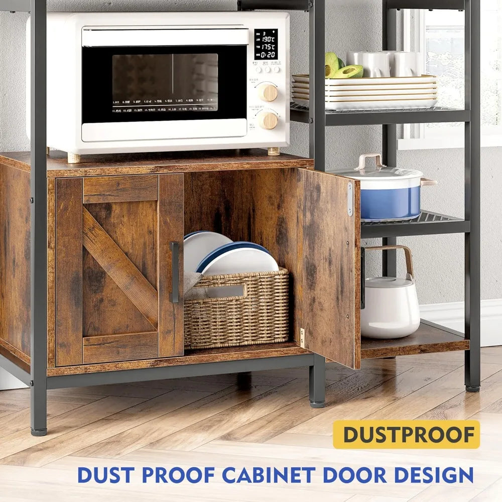 Bakers Rack For Kitchen With Storage Shelves Power Outlet and Cabinet