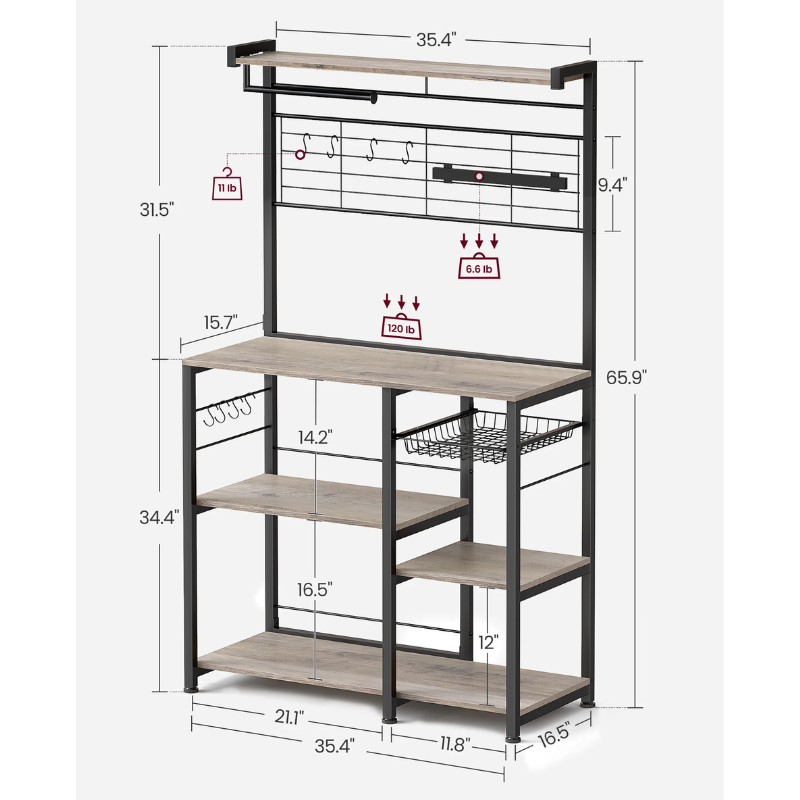 Bakers Rack with Magnetic Knife Holder Kitchen Organizers and Storage