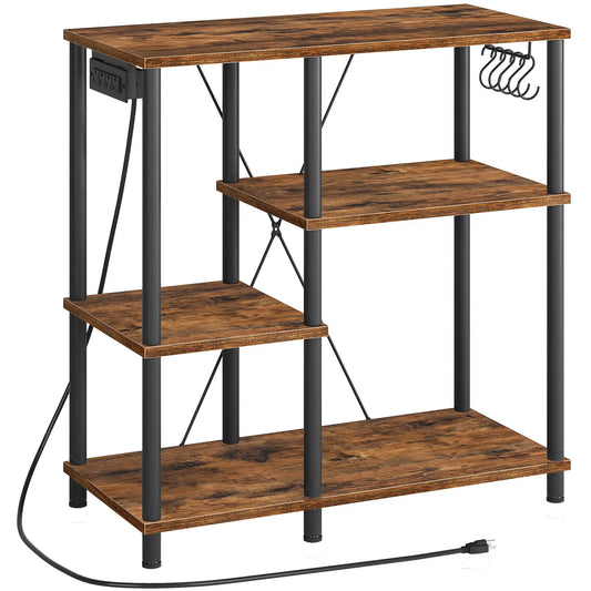 Bakers Rack with Power Outlet Microwave Stand with 5 S-Shaped Hooks