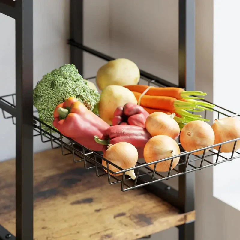 Bakers Rack with Storage Cabinet Power Outlet Kitchen Microwave Stand