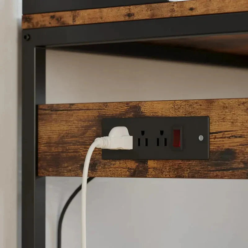 Bakers Rack with Storage Cabinet Power Outlet Kitchen Microwave Stand