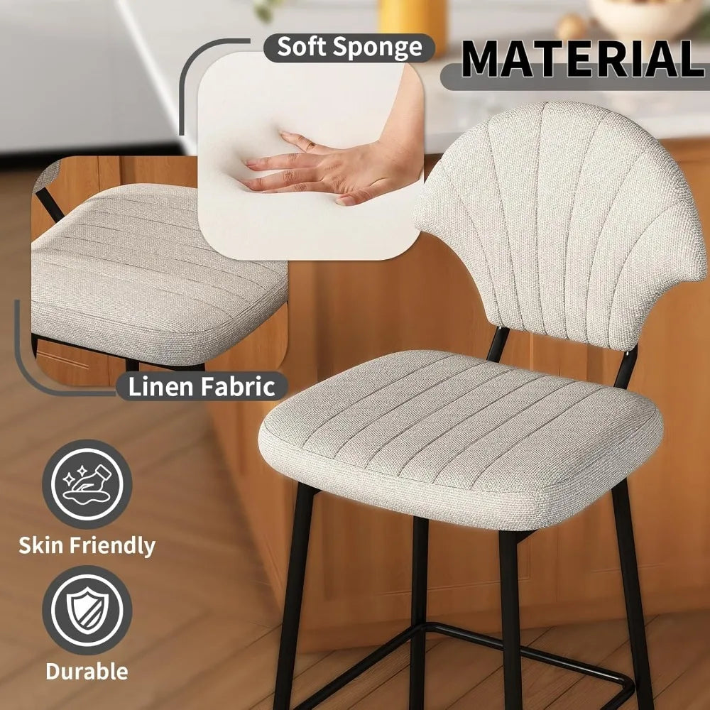 Bar Stools Set of 4 Counter Height Barstools with Shell-Shaped Backrest