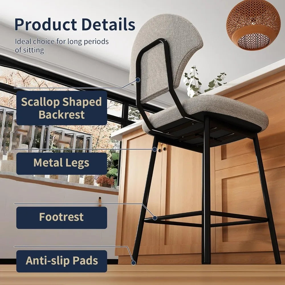 Bar Stools Set of 4 Counter Height Barstools with Shell-Shaped Backrest