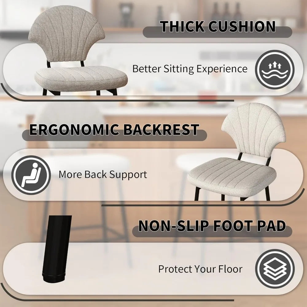 Bar Stools Set of 4 Counter Height Barstools with Shell-Shaped Backrest