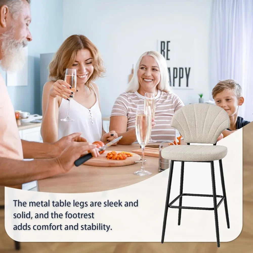 Bar Stools Set of 4 Counter Height Barstools with Shell-Shaped Backrest