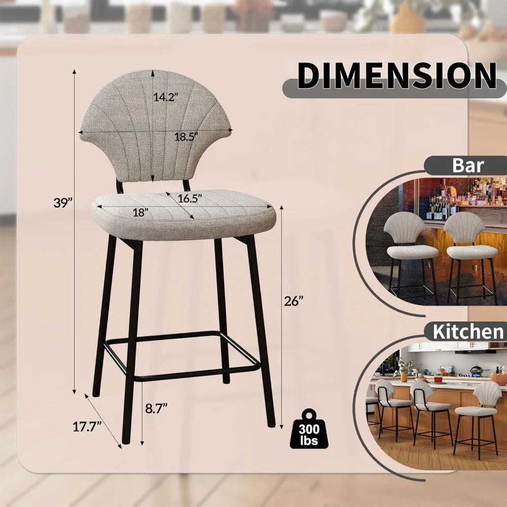 Bar Stools Set of 4 Counter Height Barstools with Shell-Shaped Backrest