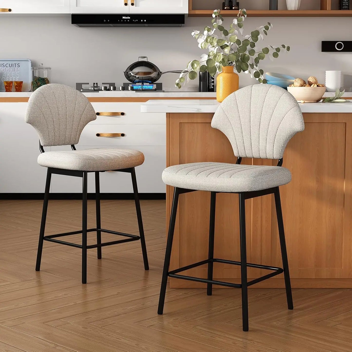 Bar Stools Set of 4 Counter Height Barstools with Shell-Shaped Backrest