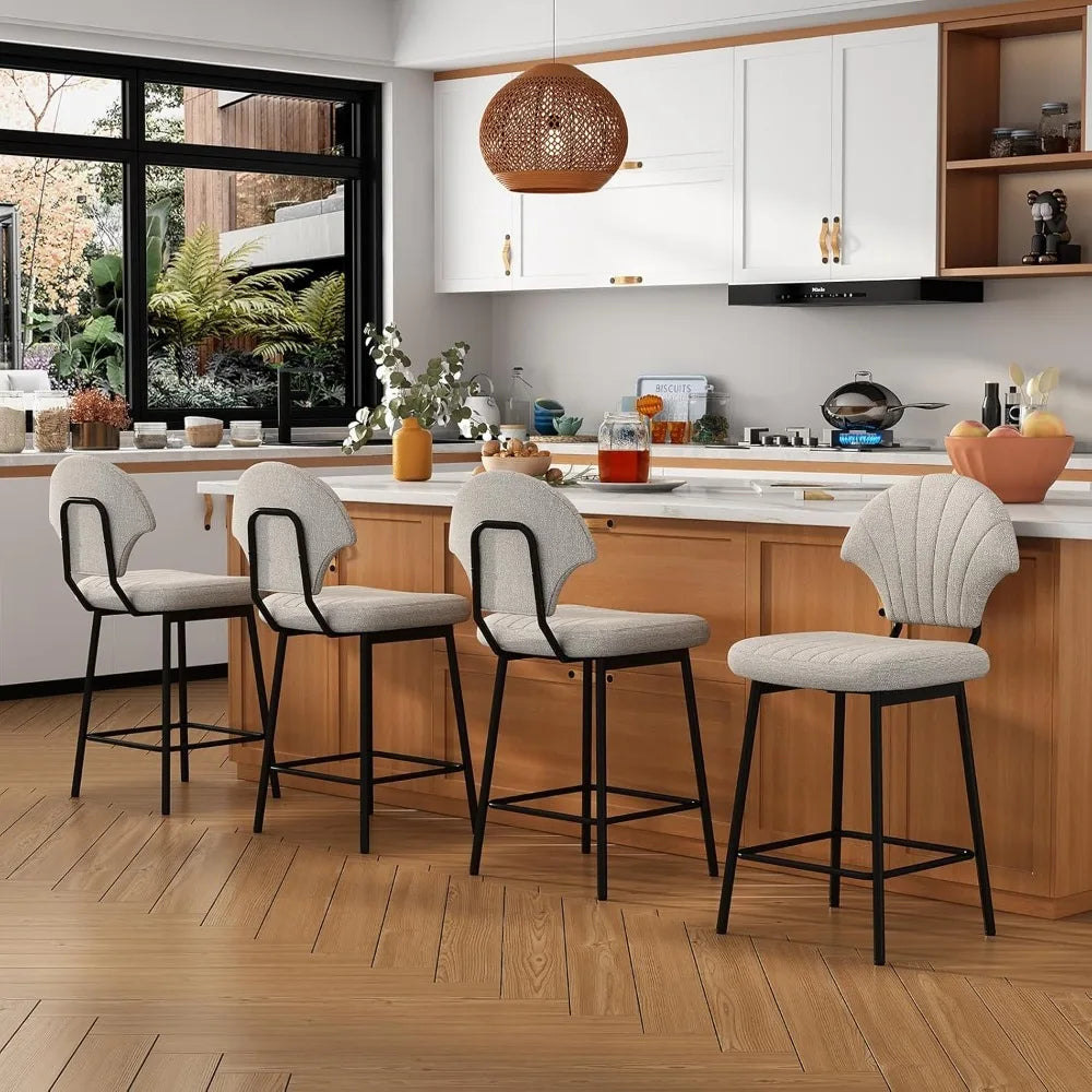 Bar Stools Set of 4 Counter Height Barstools with Shell-Shaped Backrest
