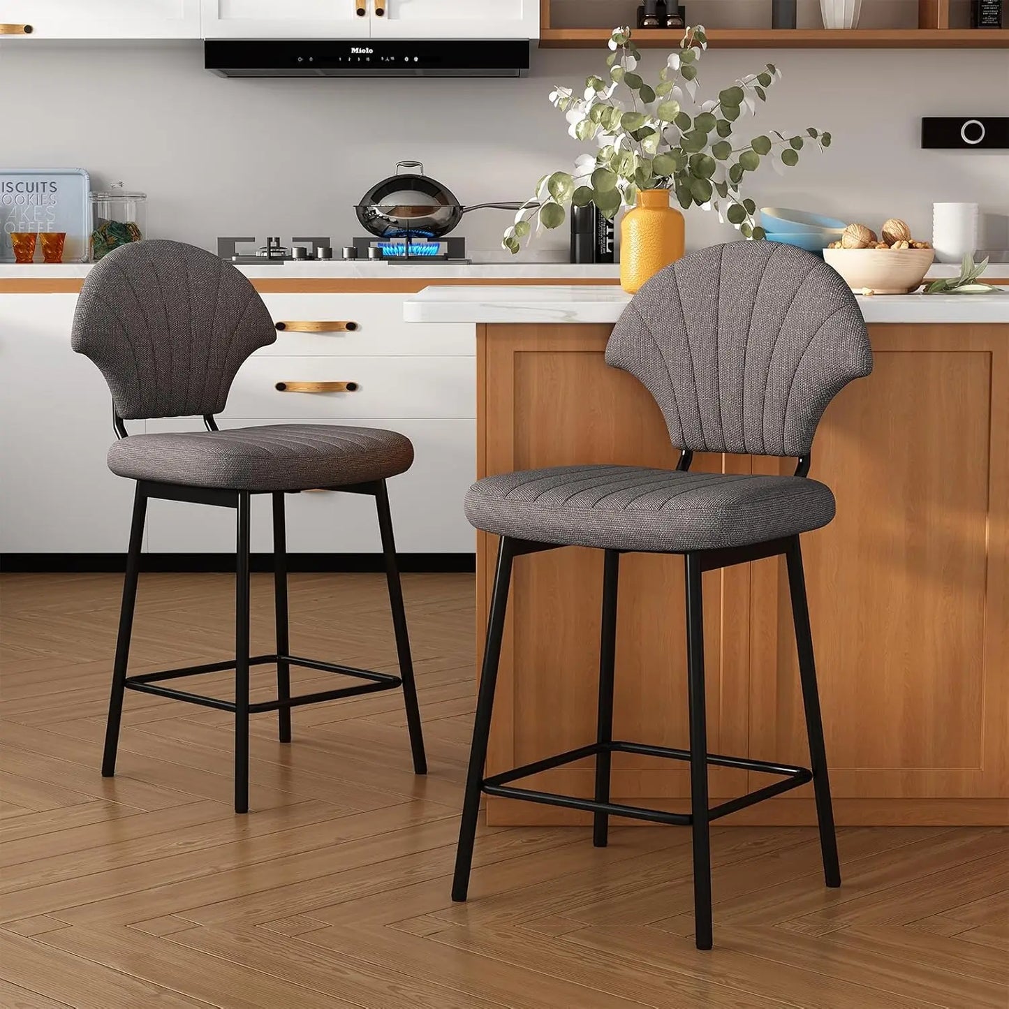 Bar Stools Set of 4 Counter Height Barstools with Shell-Shaped Backrest
