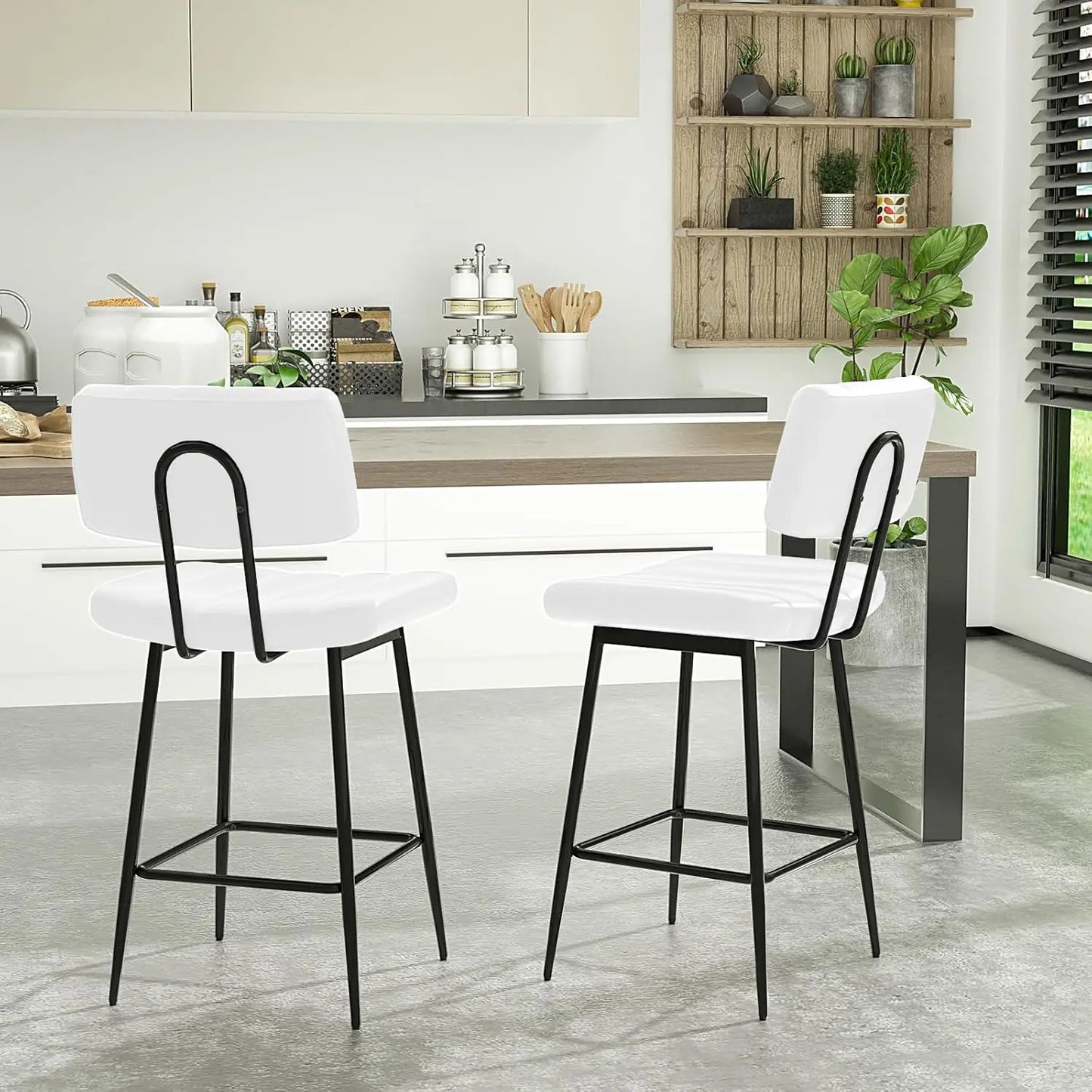 Bar Stools Set of 4 Counter Height Barstools with Shell-Shaped Backrest