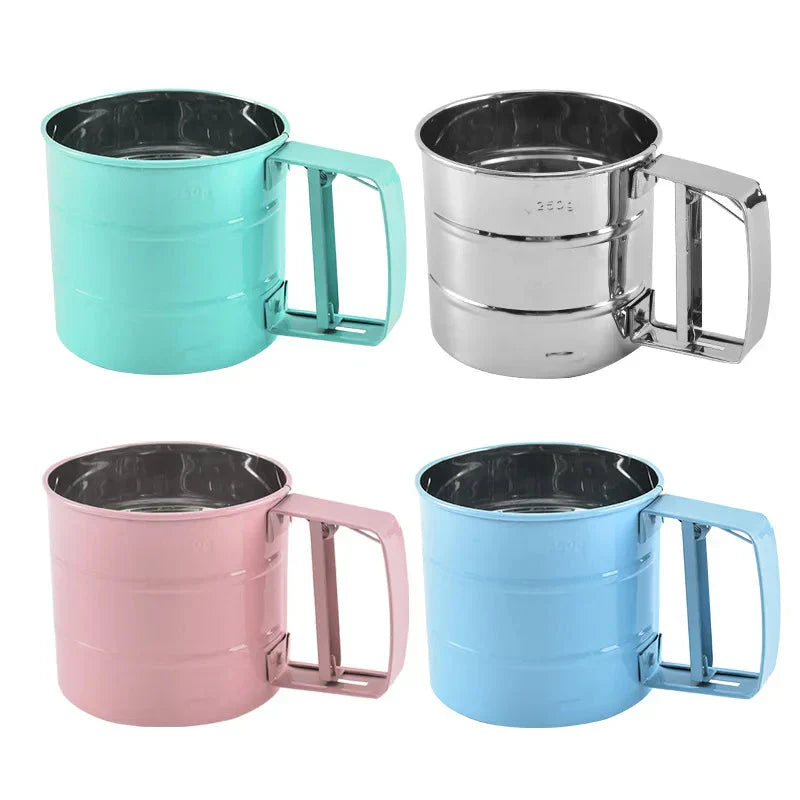 Big Size Stainless Steel Hand-held Semi-automatic Flour Sifter Cup