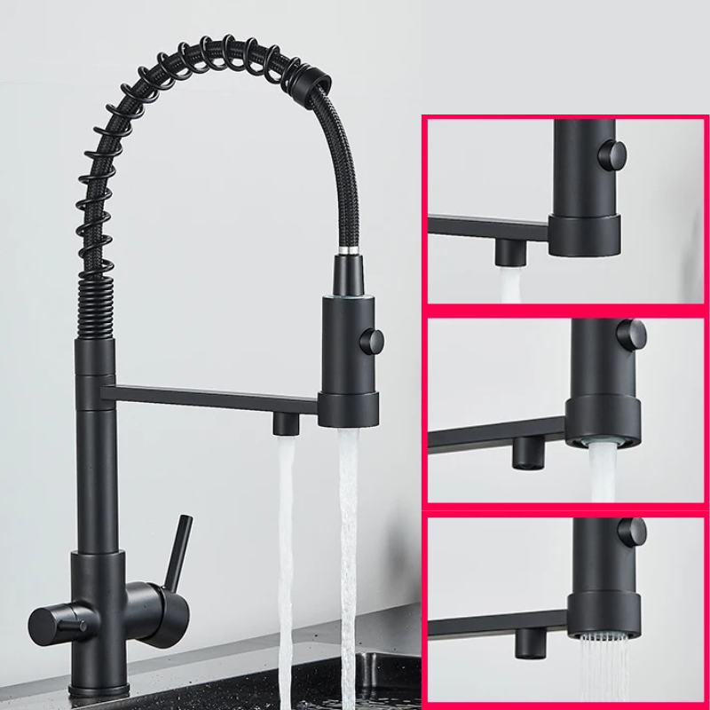 Black Filtered Kitchen Water Filter Kitchen Dual Spout Filter Faucet
