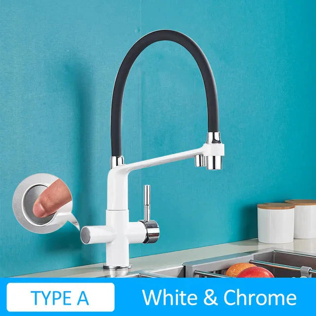 Black White Filtered Kitchen Faucets Pull Out 360 Rotation Mixer Tap