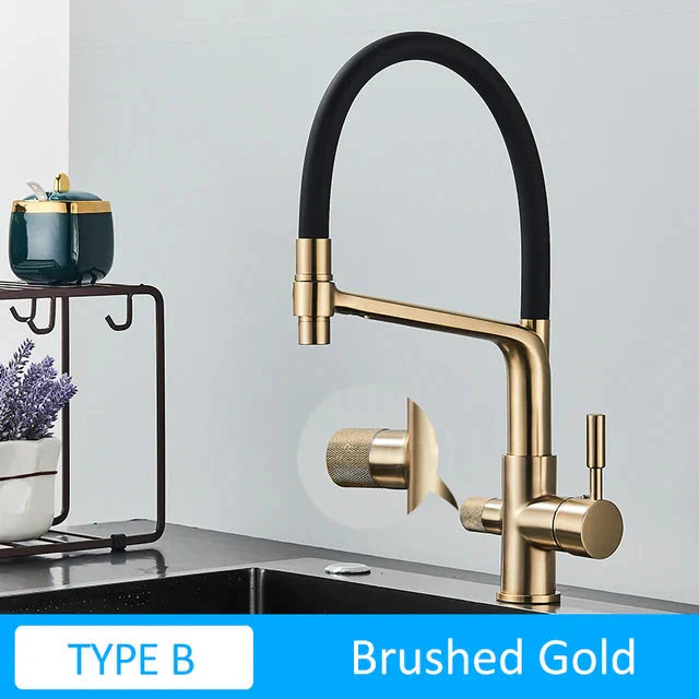 Black White Filtered Kitchen Faucets Pull Out 360 Rotation Mixer Tap