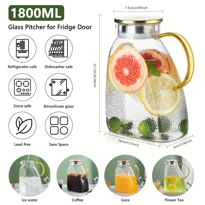Borosilicate Glass Pitcher With Handle And Lid Ice Tea Glass Pitcher