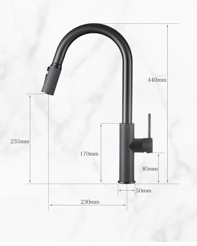 Carved Brass Kitchen Faucet Pull-Out Rotating Single Lever Mixer Tap