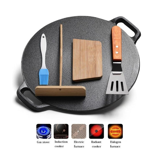 Cast Iron Crepe Pan Heavy Duty Non Stick Griddle Cookware