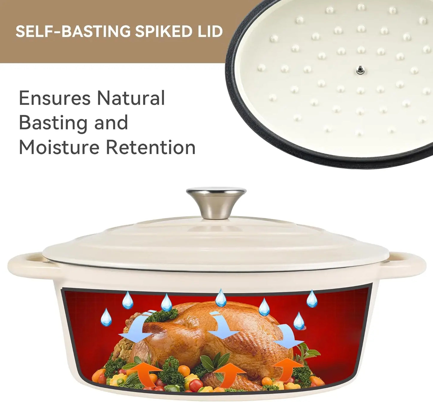 Cast Iron Enameled Oval Dutch Oven Pot with Lid and Dual Handles