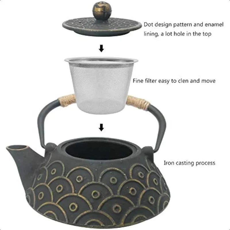 Cast Iron Teapot with Stainless Steel Infuser Loose Leaf Tea Kettle
