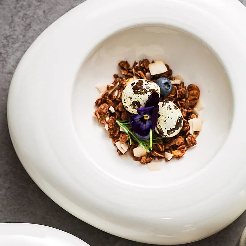 Ceramic Insulation Plate White Irregular Cold Dish Plate for Cuisine