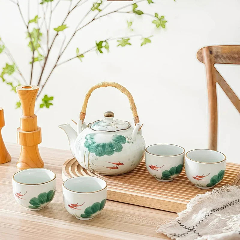 Ceramic One Teapot and Four Cup Set Detachable Loose Leaf Tea Infuser