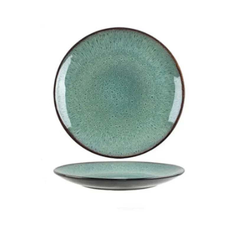 Ceramic Steak Plate Pasta Dish Bowl Cup Kitchen Dinnerware in Green