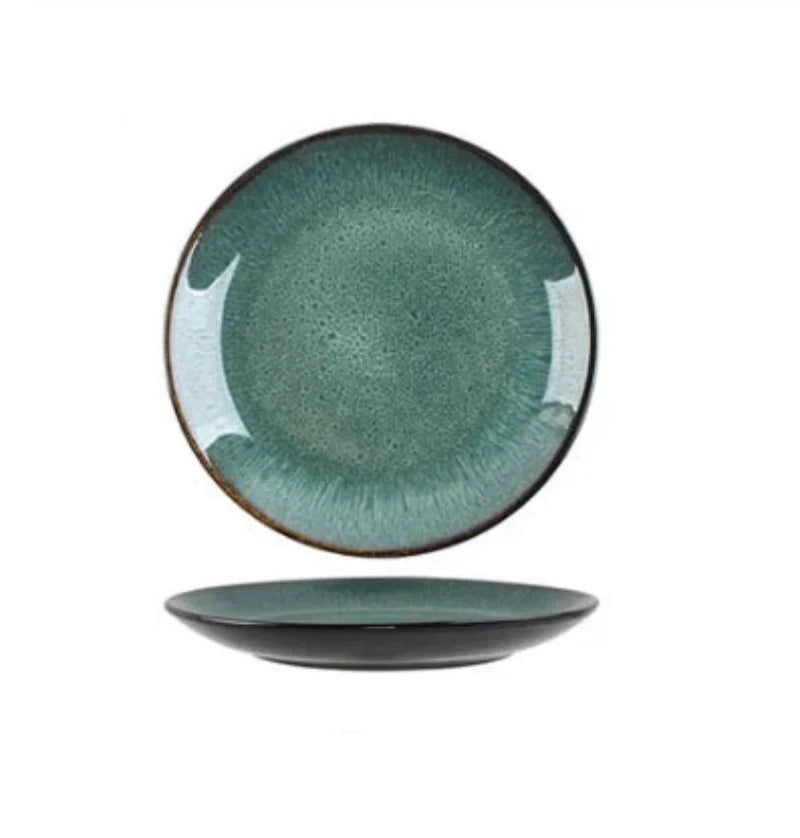 Ceramic Steak Plate Pasta Dish Bowl Cup Kitchen Dinnerware in Green