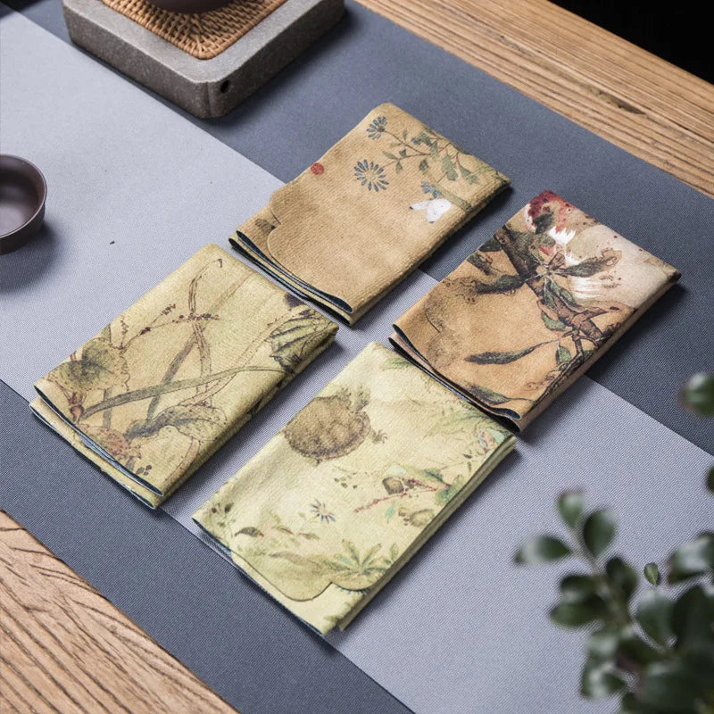 Chinese Style Square Dishcloth Lotus Table Mat Napkins For Plate