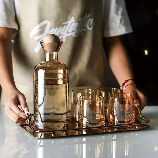 Colorful Glass Water Jug Cup Set Juice Cold Water Bottle Cups Set