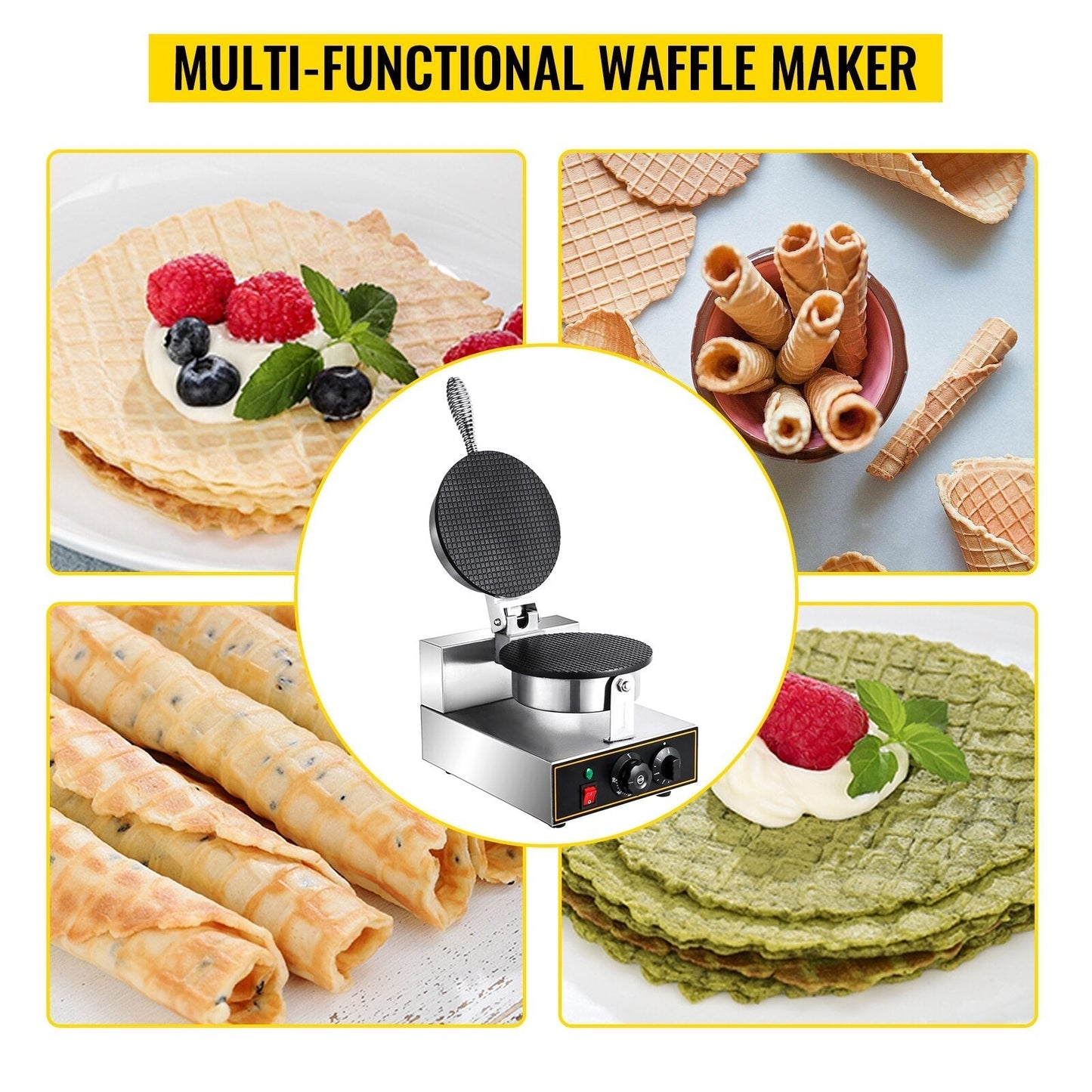 Commercial Electric Ice Cream Waffle Cone Maker Nonstick Egg Waffle