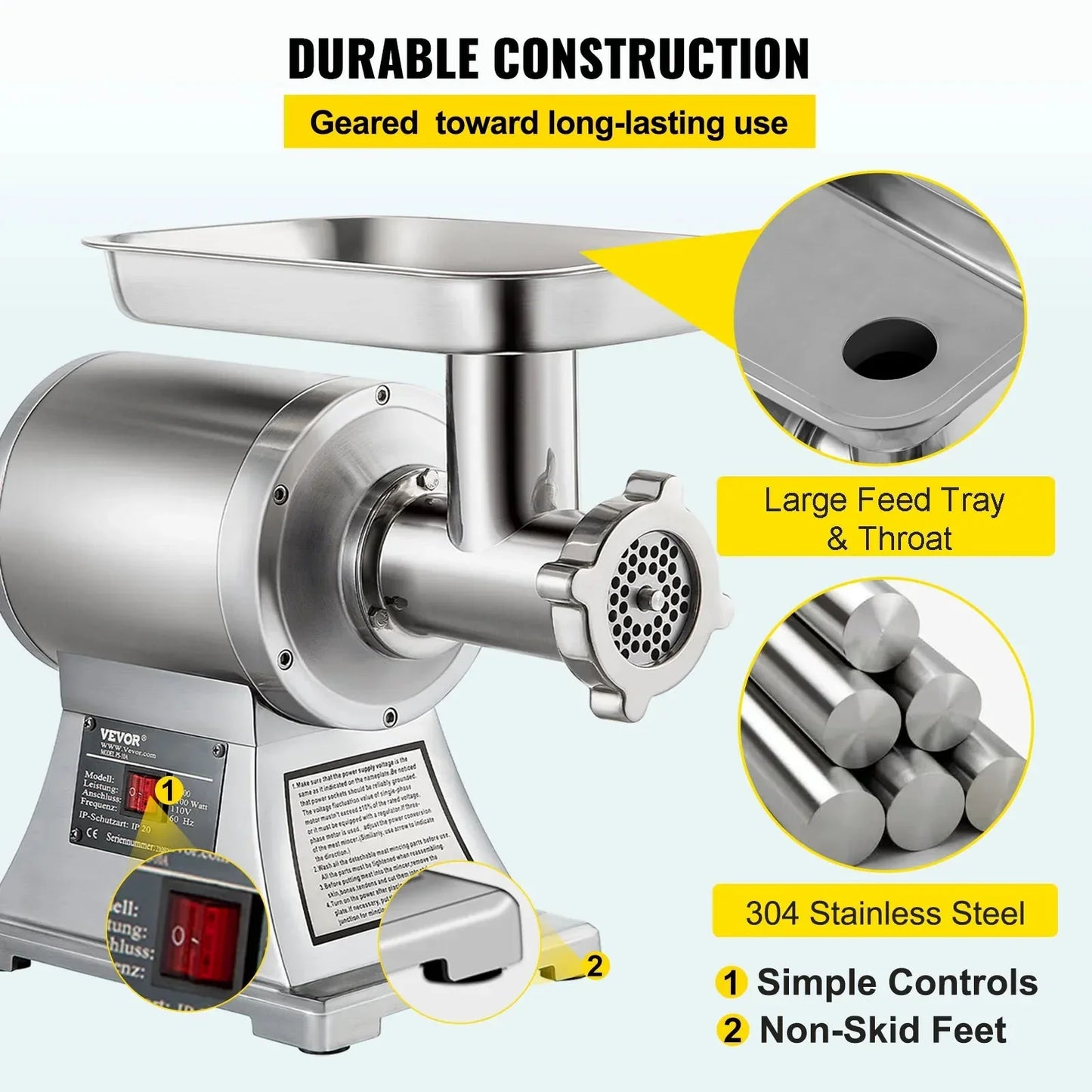 Commercial Grinder Machine Electric Meat Mincer Heavy Duty Chopper
