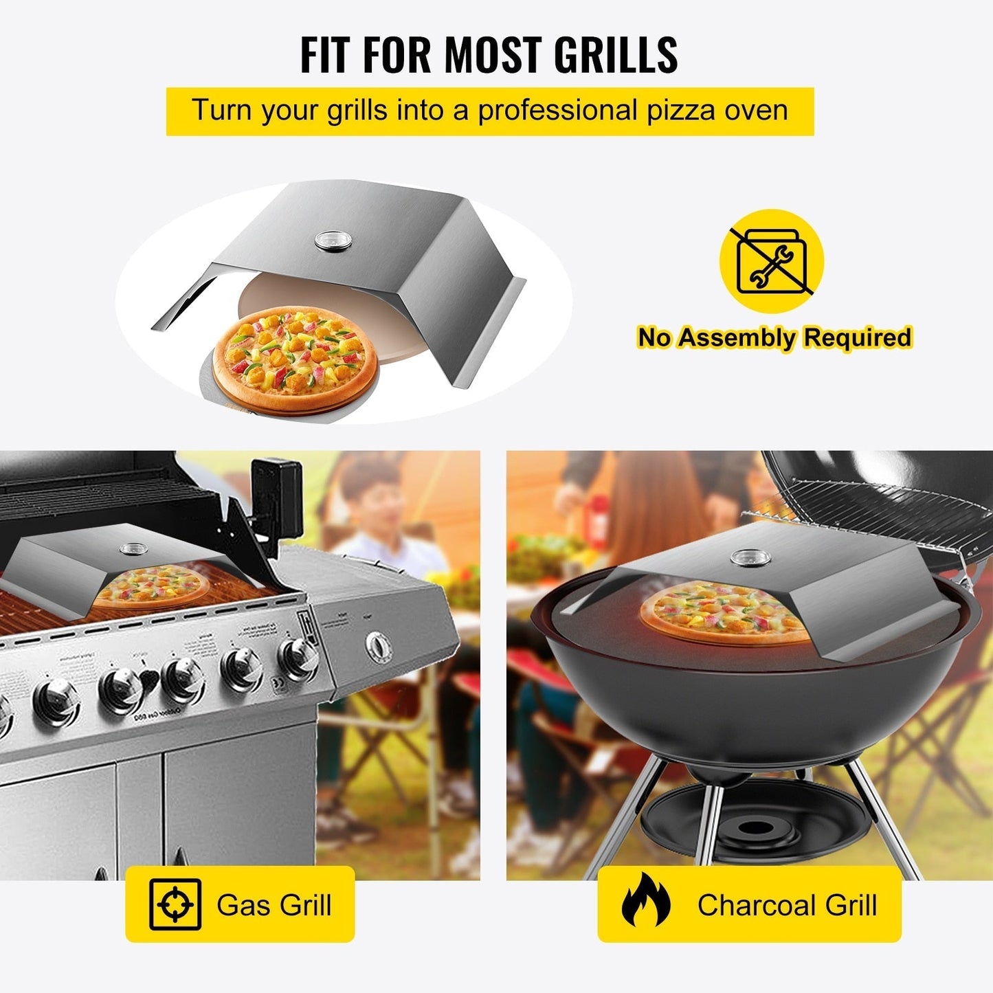 Commercial Stainless Steel Pizza Stone Kit Fit for Most Grills