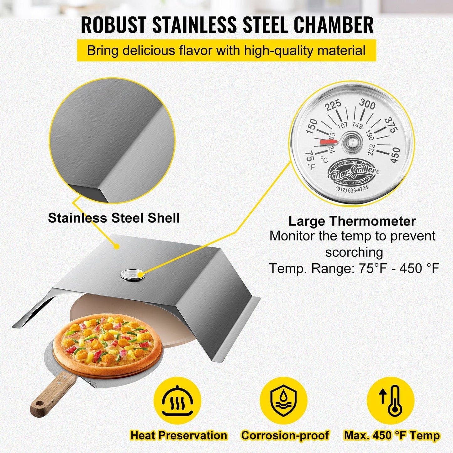 Commercial Stainless Steel Pizza Stone Kit Fit for Most Grills
