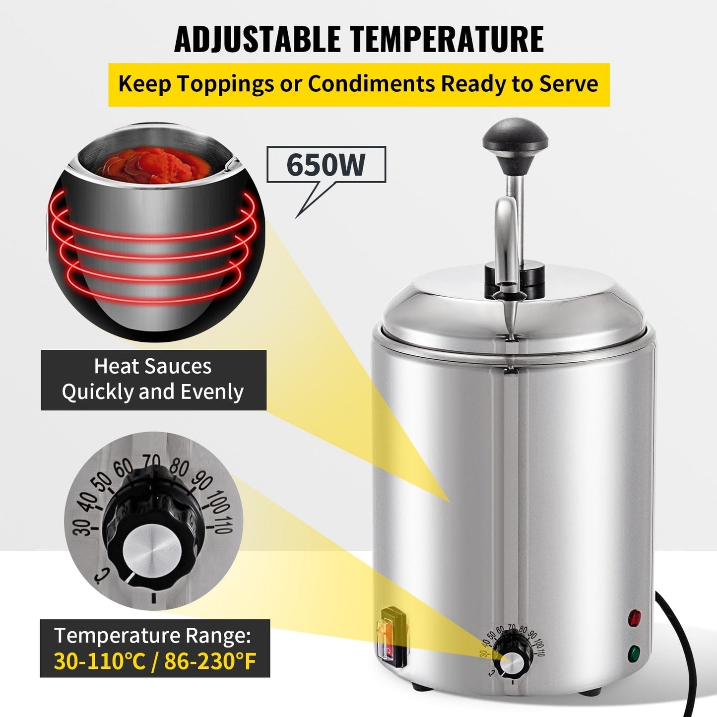 Commercial Temperature Adjustable  Hot Fudge Warmer With Pump