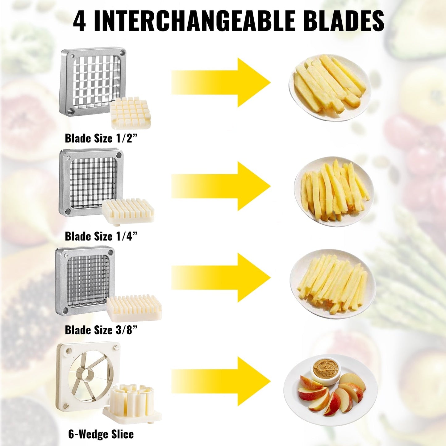 Commercial Vegetable Chopper with 4 Blades Stainless Steel Dicer