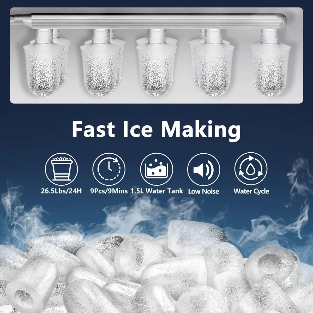 Countertop Ice Maker Thick Bullet-Shaped Ice Ready Portable Ice Maker