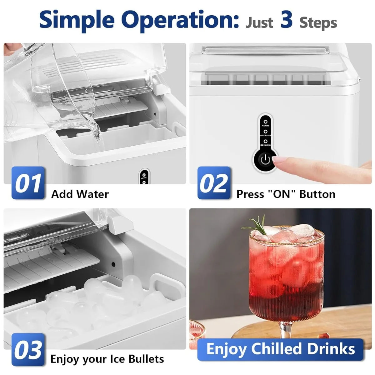 Countertop Ice Maker Thick Bullet-Shaped Ice Ready Portable Ice Maker