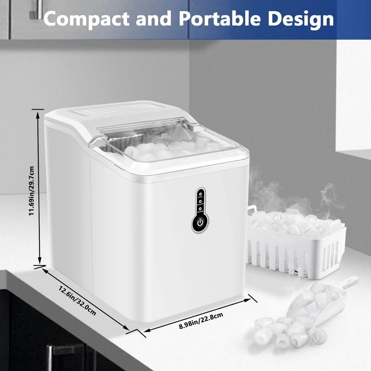 Countertop Ice Maker Thick Bullet-Shaped Ice Ready Portable Ice Maker