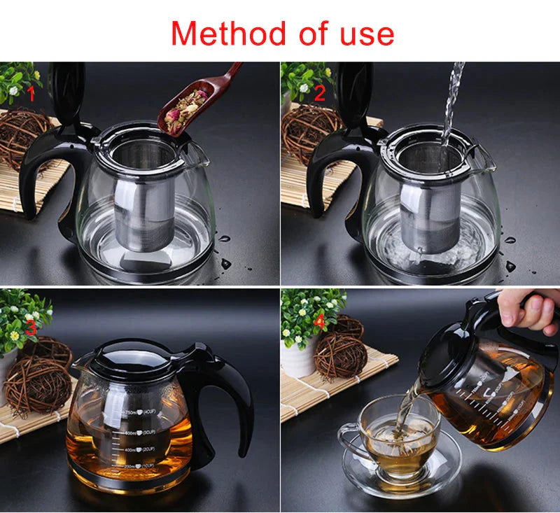 Creative Design Glass Teapot for Tea Flower with Removable Steel Filter