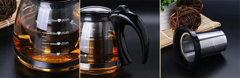 Creative Design Glass Teapot for Tea Flower with Removable Steel Filter