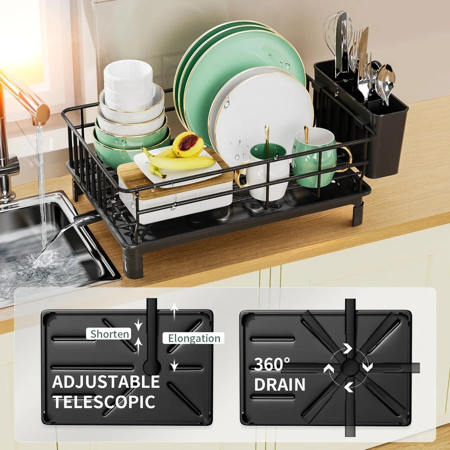 Dish Draining Rack Cutlery Rack With Drain Tray And Drip Line Drainer