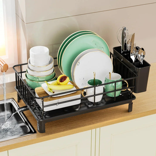 Dish Draining Rack Cutlery Rack With Drain Tray And Drip Line Drainer