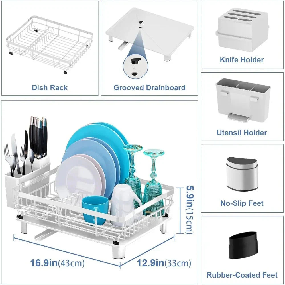Dish Rack Dish Drying for Kitchen Counter Dish Drainer with Drainboard