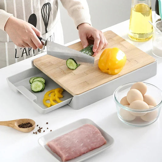 Double-sided Cutting Board Detachable Drawer Wooden Chopping Block