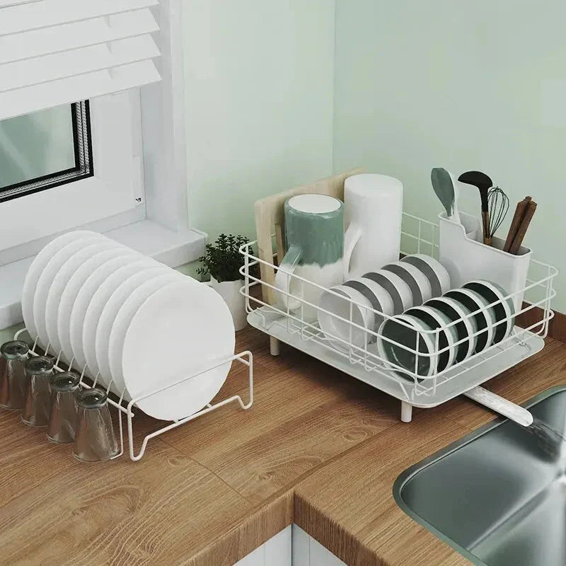 Double Stainless Steel Bowl and Dish Drain Rack Dishware Cleaning Rack