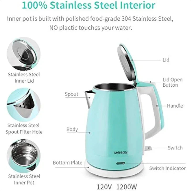 Double Wall Water Boiler Heater Stainless Steel Cool Touch Tea Kettle