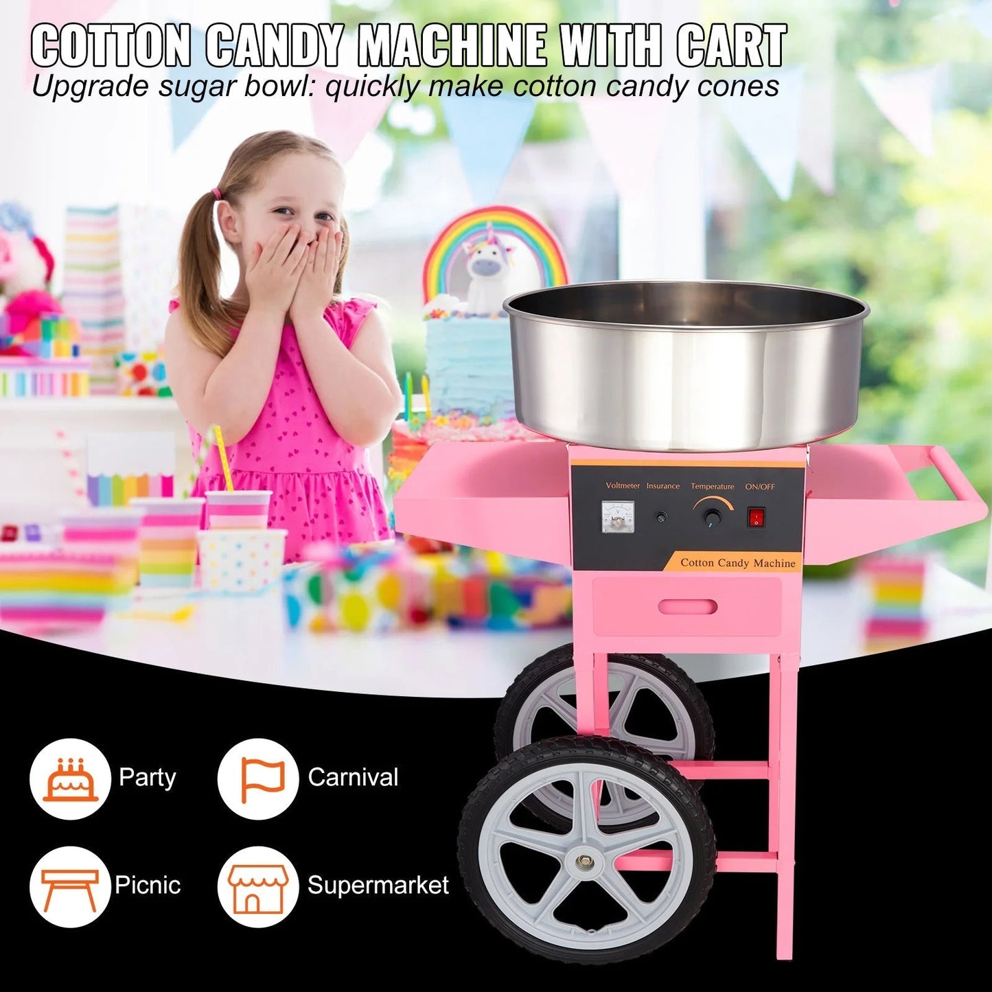 Electric Cotton Candy Machine with Cart Commercial Floss Maker