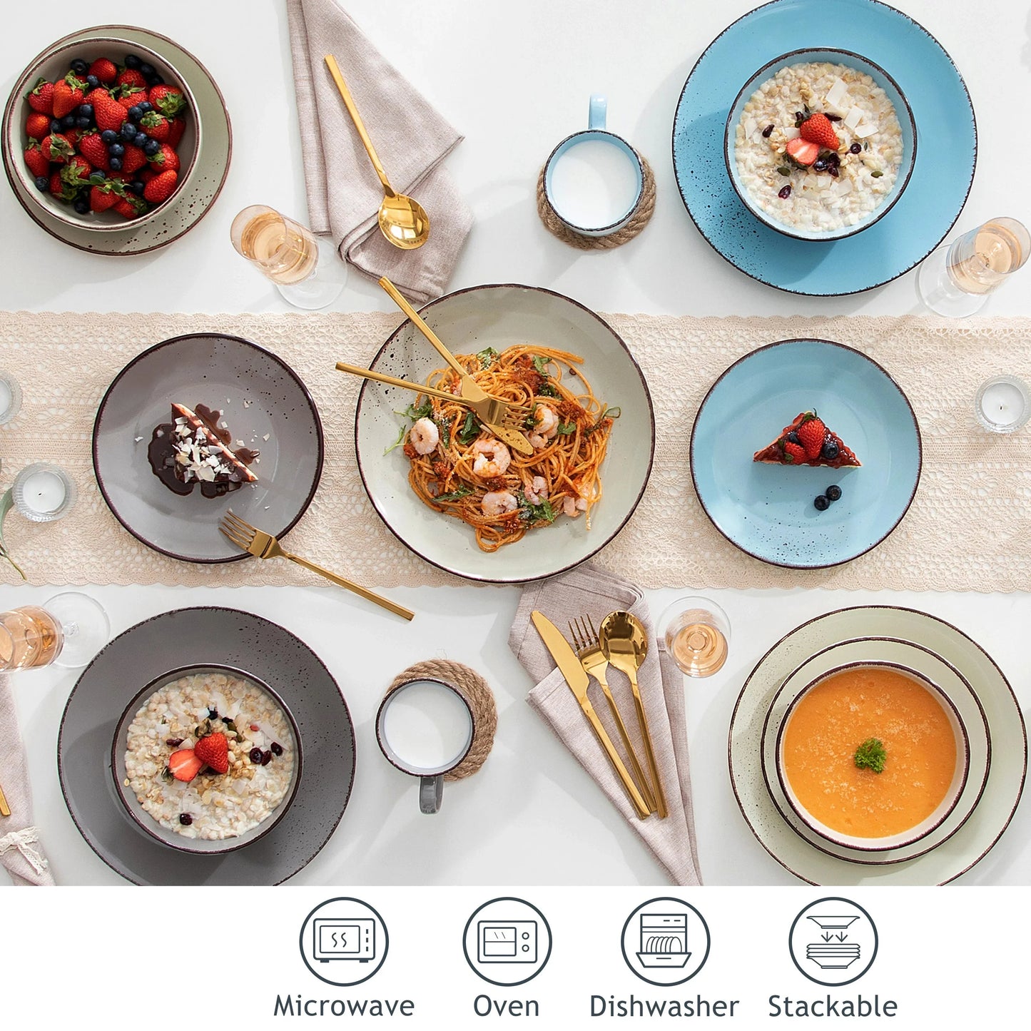 Elegant Stoneware Ceramic Dinnerware Set Plate Bowl Mug Tableware Set